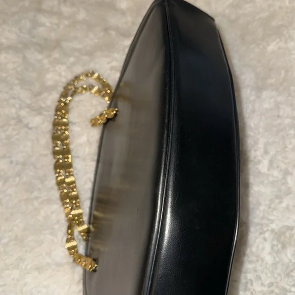 Vintage black leather Crown Lewis purse bag w/ gold chain - Picture 4 of 11